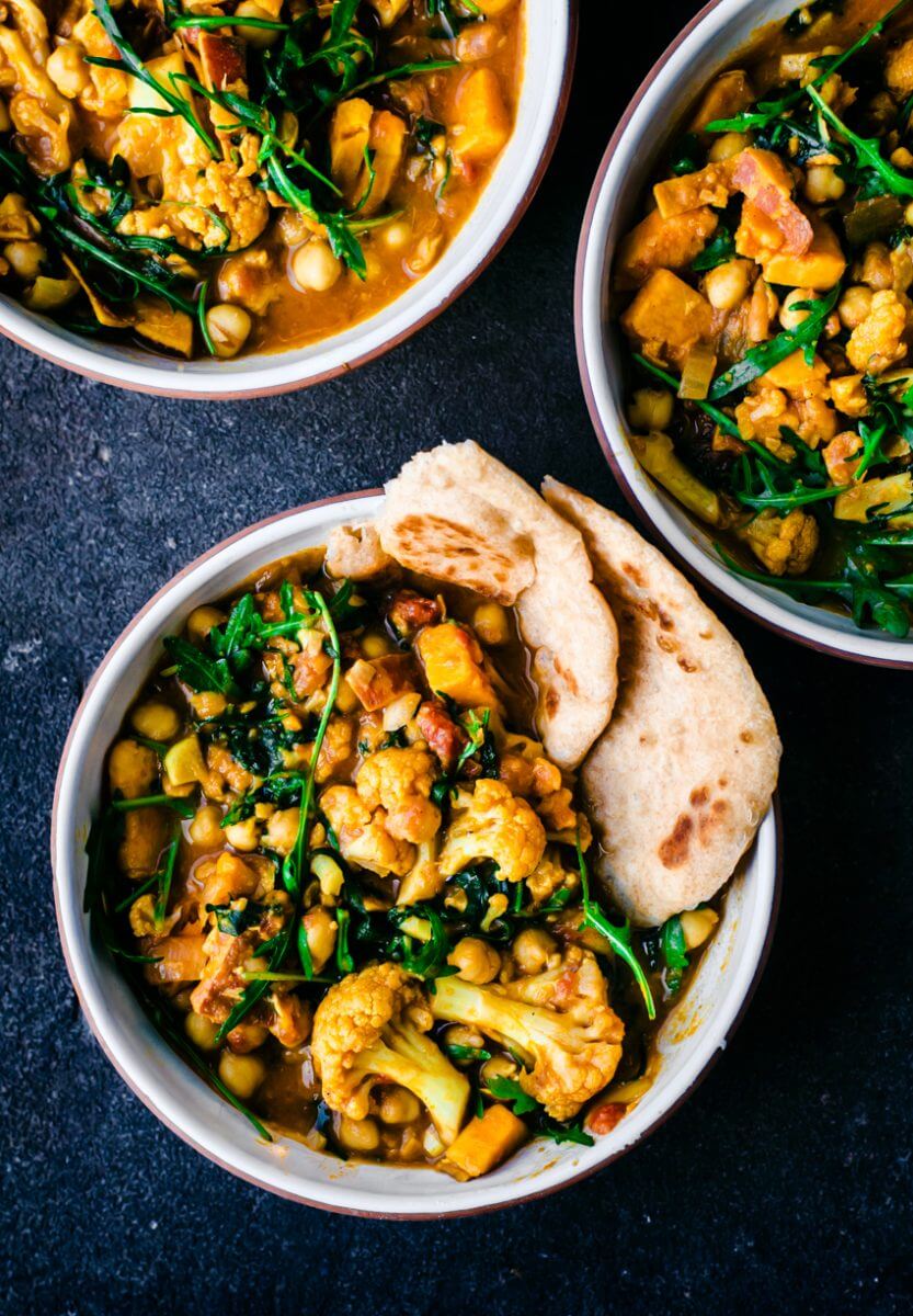 vegan sweet potato cauliflower chickpea curry