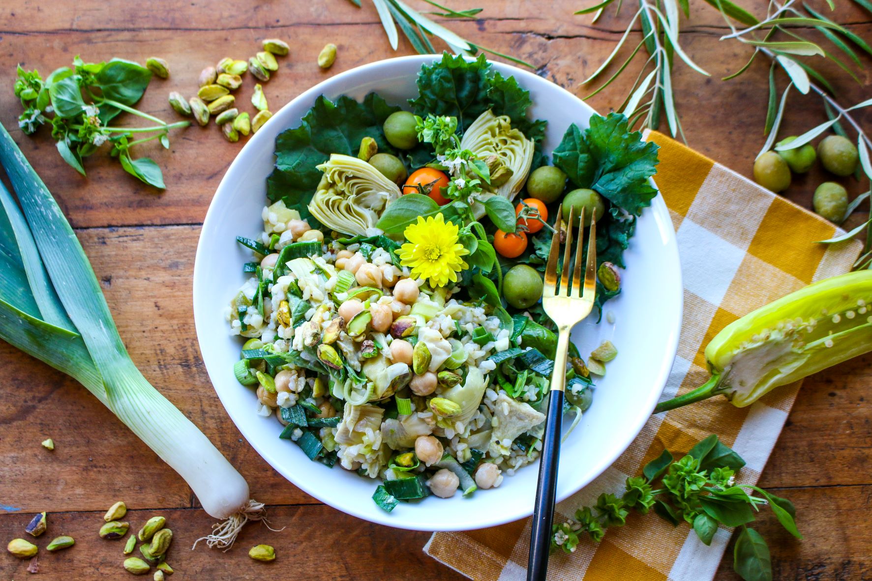 Green and Gold Brown Rice Salad