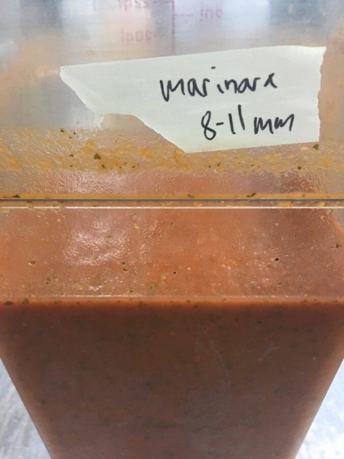 Sauce recipes such as this one are developed by Chef Aramallo and then executed in bulk by Veestro employees.