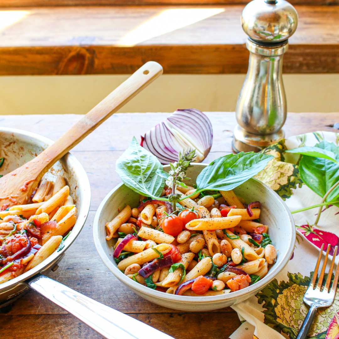 Contemporary Cranberry Beans with Pasta and Greens