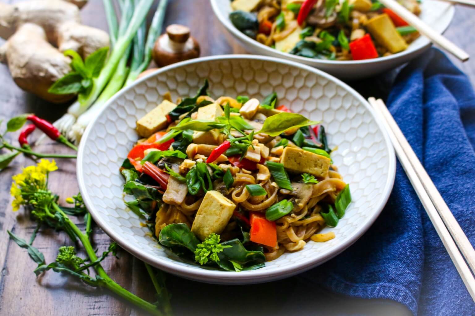 Noodle Bowl with Thai Tofu and Greens