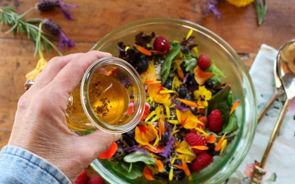 Edible Flower Salad with Basil Balsamic Vinaigrette — At Home with