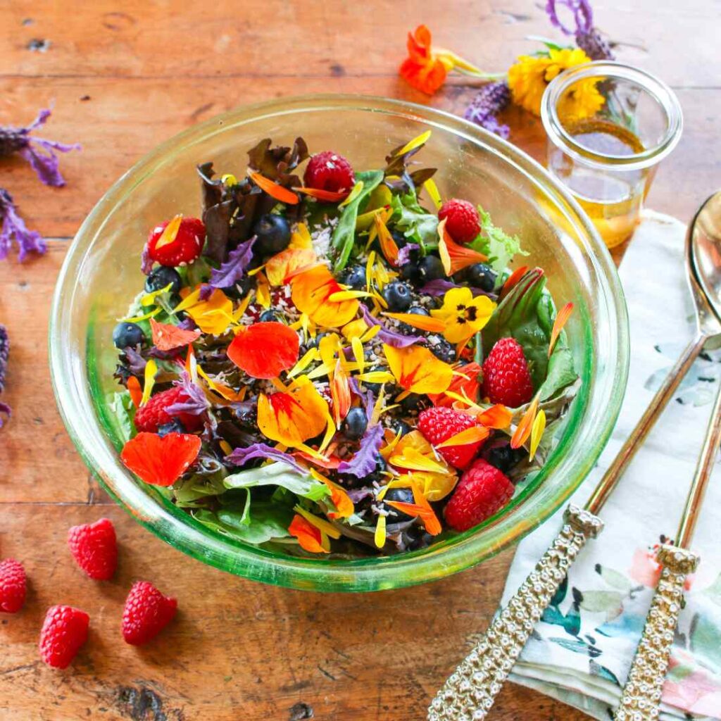 Edible Flower Salad with Basil Balsamic Vinaigrette — At Home with Rebecka