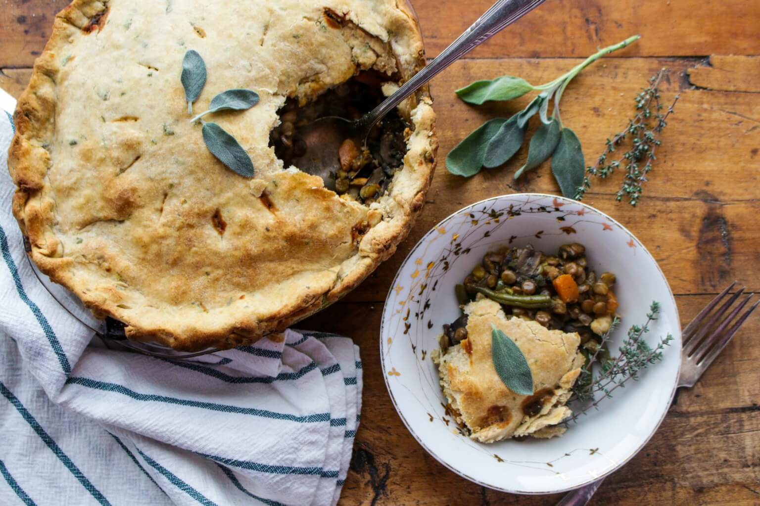 Vegan Pot Pie with Sage, Lentils and Mushrooms