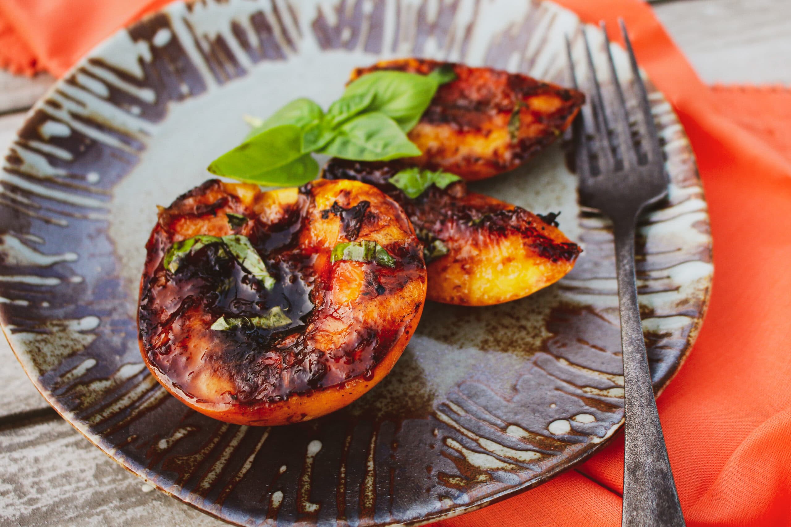 Grilled Peaches with Basil