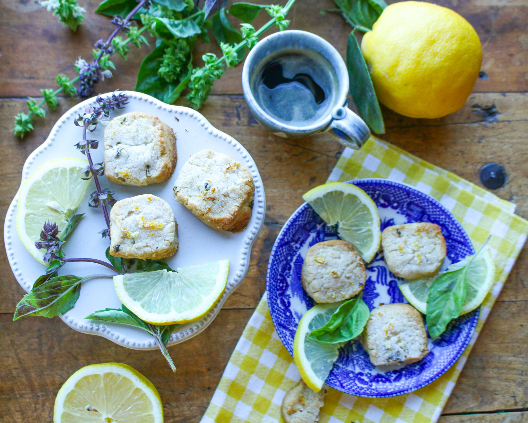 Vegan Lemon Shortbread Cookies with Basil