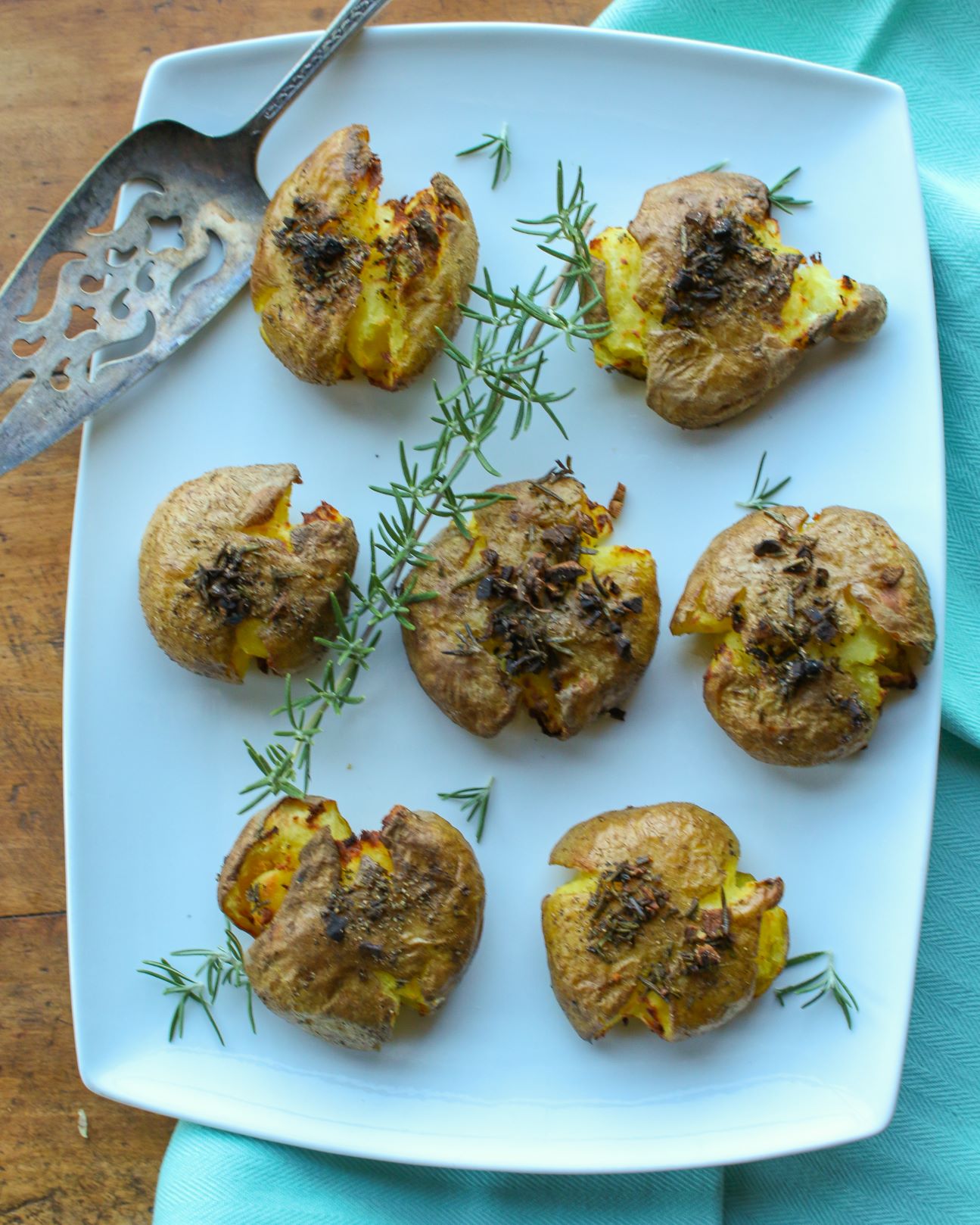Smashed Air Fryer Potatoes with Rosemary